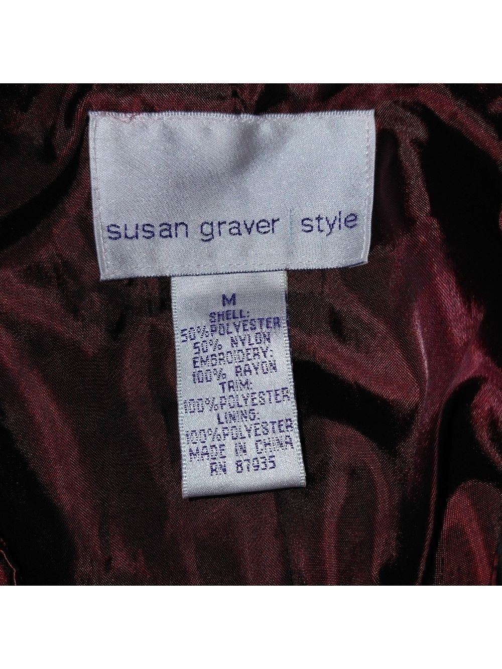 Susan Graver Style Burgundy Embroidered Jacket & Velvet Tank Set Size Medium - Picture 9 of 9